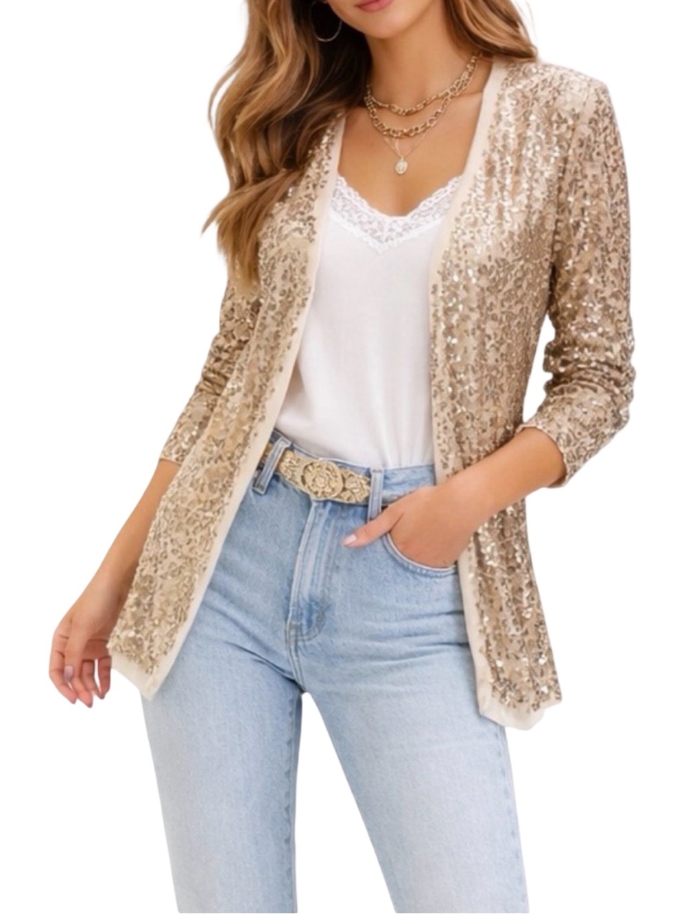 Joyfolie x Mia Joy Michaela Vintage Gold Sequin Cardigan - Size Small